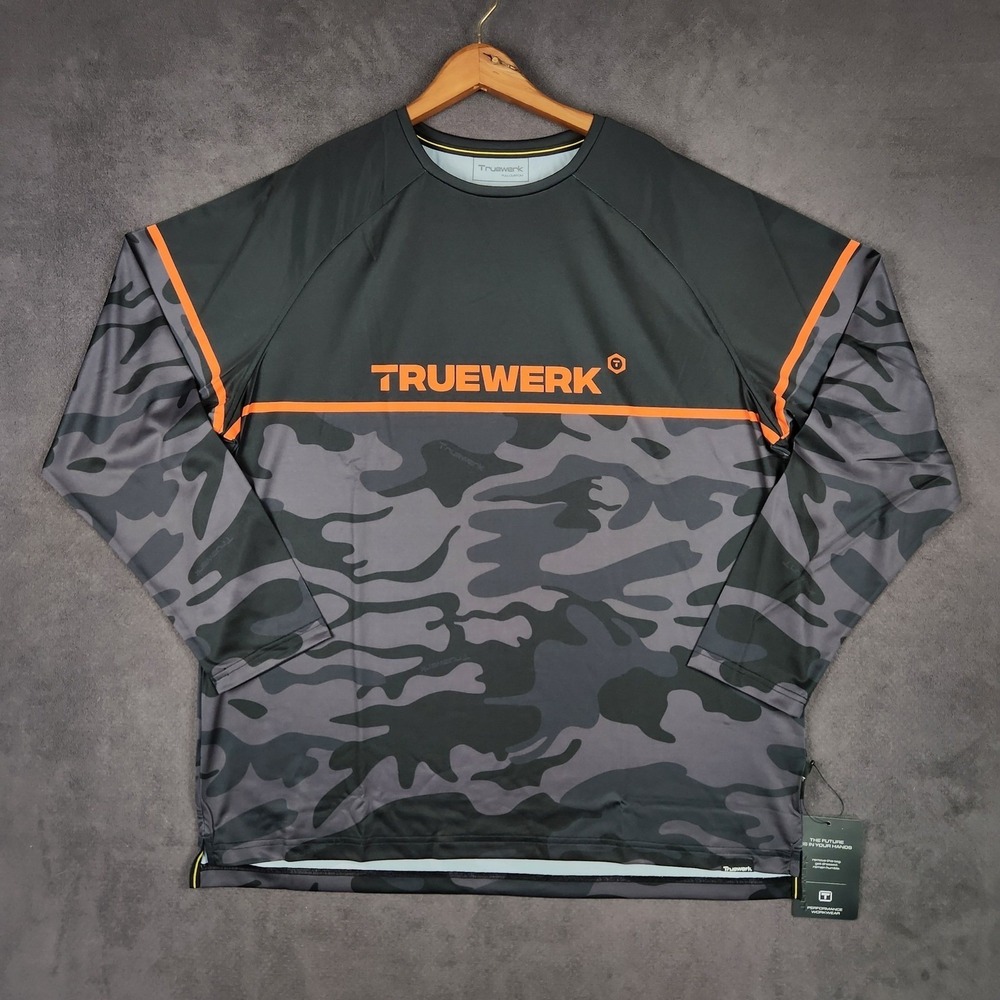 Truewerk T.5 Shirt Mens XXL Black Gray Camo Orange Long Sleeve Performance NEW